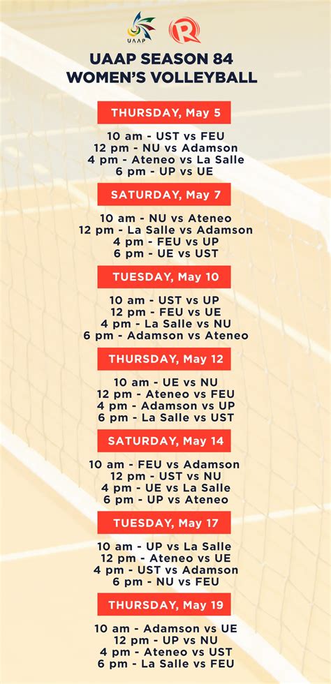 SCHEDULE: UAAP Season 84 women’s volleyball .